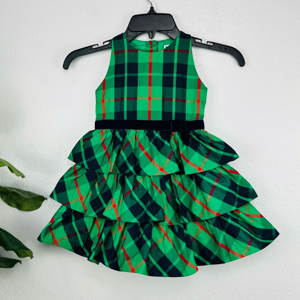 Janie and Jack Green Emerald Plaid Tiered Holiday Dress - Picture 2 of 7